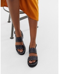 ASOS DESIGN Fenrick Premium Chunky Leather Studded Flat Sandals