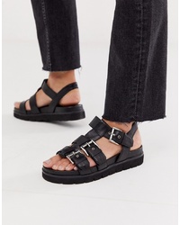 Office Sabrina Black Leather Flat Sandals