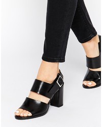 Dune Black Jamey Leather Block Heel Sandals