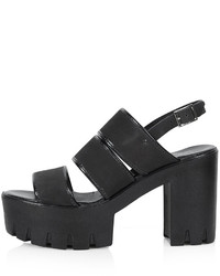 Topshop Black Nubuck Leather Multi Strap Chunky Platform Sandals Heel Height 5 Approximately 100% Leather Specialist Clean Only