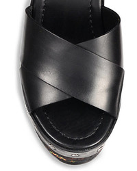Prada Embroidered Heel Platform Leather Sandals