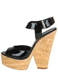 Giuseppe Zanotti Black Patent Good Cork Platform Sandals 41