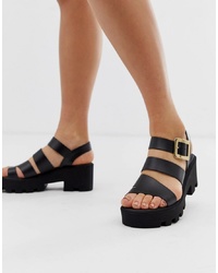 River Island Multi Cleated Sandals In Black