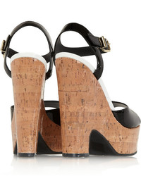 Fendi Patent Leather And Glossed Cork Platform Sandals