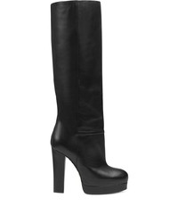 Black Chunky Leather Knee High Boots
