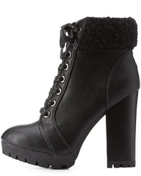 Charlotte Russe Bamboo Faux Shearling Lace Up Booties