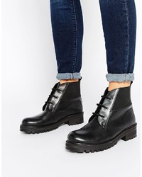 Park Lane Chunky Worker Lace Up Leather Ankle Boots