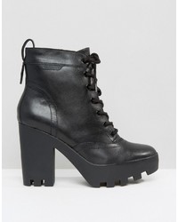 Calvin Klein Jeans Serena Chunky Heeled Leather Lace Up Heeled Ankle Boots