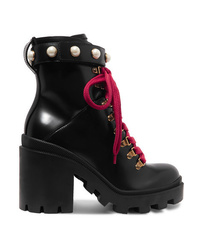 Gucci Trip Faux Pearl Embellished Leather Ankle Boots