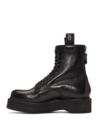 R13 Black Single Stacked Platform Lace Up Boots