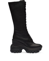 Black Chunky Leather Mid-Calf Boots