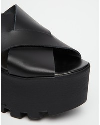 Asos Collection Hide Away Leather Flatform Mules