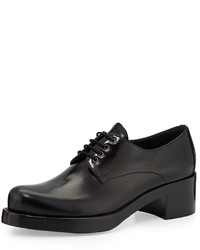 Prada Spazzolato Leather Platform Oxford Shoe Black