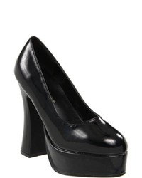 Demonia Dolly 30 Black Patent Leather Chunky Heel Pumps