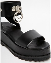 Unif Vault Black Two Part Chunky Sandals