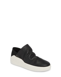 Black Chunky Leather Slip-on Sneakers