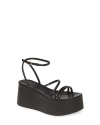 Black Chunky Leather Wedge Sandals