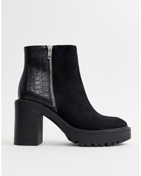 New Look Mixed Material Ed Boot In Black