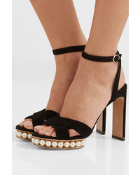 Nicholas Kirkwood Casati Faux Pearl Embellished Suede Platform Sandals