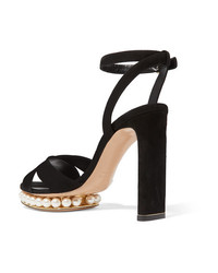 Nicholas Kirkwood Casati Faux Pearl Embellished Suede Platform Sandals