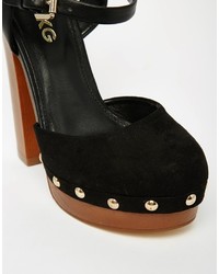 Miss KG Giddy Black Wooden Platform Sandals