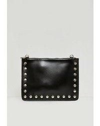 Missguided Black Stud Detail Zip Top Clutch Bag