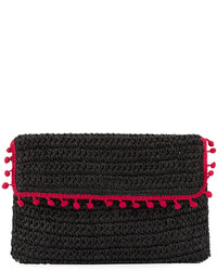 San Diego Hat Company Flap Pompom Rectangular Clutch Black