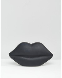 Lulu Guinness Lips Clutch Bag In Black Rubber
