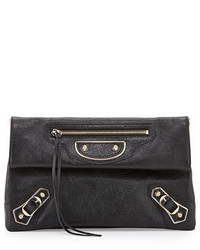 Balenciaga Metallic Edge Classic Envelope Clutch Bag Black