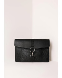 Missguided Harness Clasp Detail Contrast Clutch Bag Black