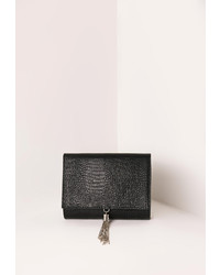 Missguided Mini Tassel Croc Clutch Bag Black
