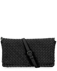 Bottega Veneta Small Intrecciato Flap Clutch Bag Wstrap Black