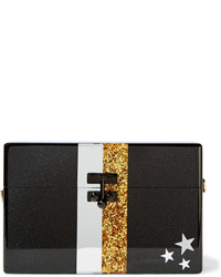 Edie Parker Small Trunk Stars And Stripes Glittered Acrylic Box Clutch Black