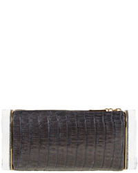 Edie Parker Soft Lara Crocodile Clutch Bag Steel Black