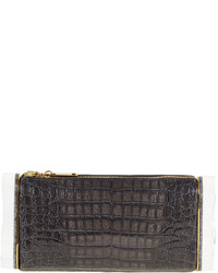 Edie Parker Soft Lara Crocodile Clutch Bag Steel Black