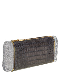 Edie Parker Soft Lara Crocodile Clutch Bag Steel Black