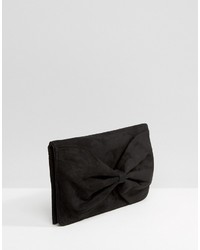 Miss KG Twist Bow Clutch In Black Suedette