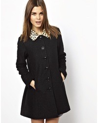 A Wear Leopard Print Collar Swing Coat Black
