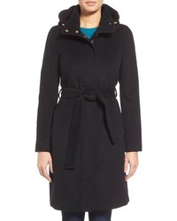 Ellen Tracy Belted Long Wool Blend Coat With Detachable Hood