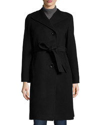 Cinzia Rocca Belted Wool Blend Long Coat Black