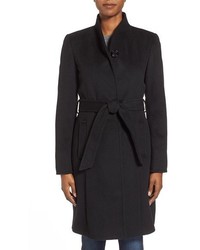 Ellen Tracy Belted Wool Blend Stand Collar Coat