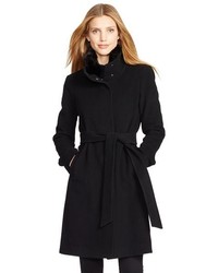 Lauren Ralph Lauren Belted Wool Blend Stand Collar Coat With Faux Fur Trim