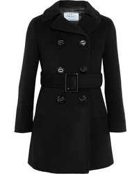 Prada Belted Wool Coat Black