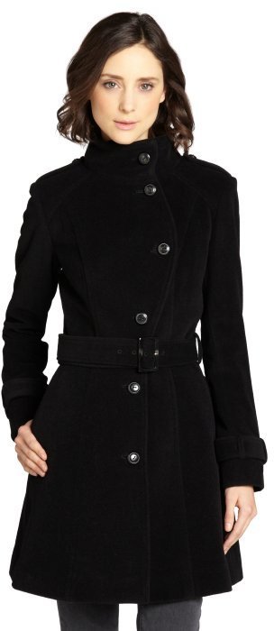 Cole Haan Black Wool Blend Asymmetrical Belted Button Front Coat, $595 ...