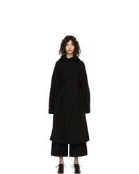 Regulation Yohji Yamamoto Black Wool Hooded Coat