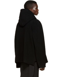 Y's Black Wool U Hood Coat