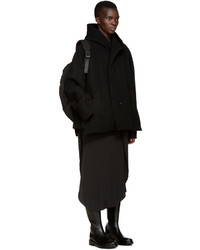 Y's Black Wool U Hood Coat