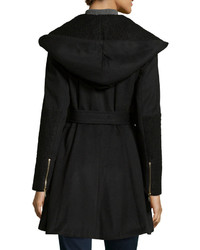 Laundry by Shelli Segal Boiled Wool Zip Front Belted Coat Black
