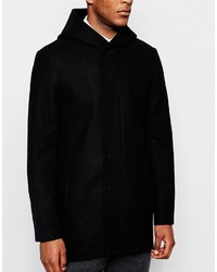 Asos Brand Hooded Wool Rich Coat In Black