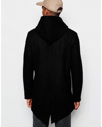 Asos Brand Hooded Wool Rich Coat In Black